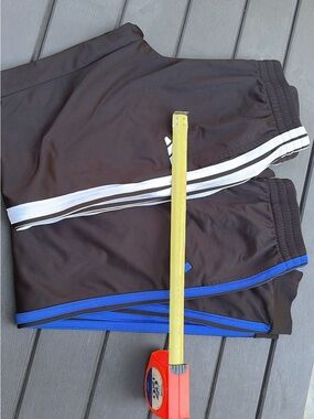 adidas Black Joggers with White Side Stripes and Blue Trim